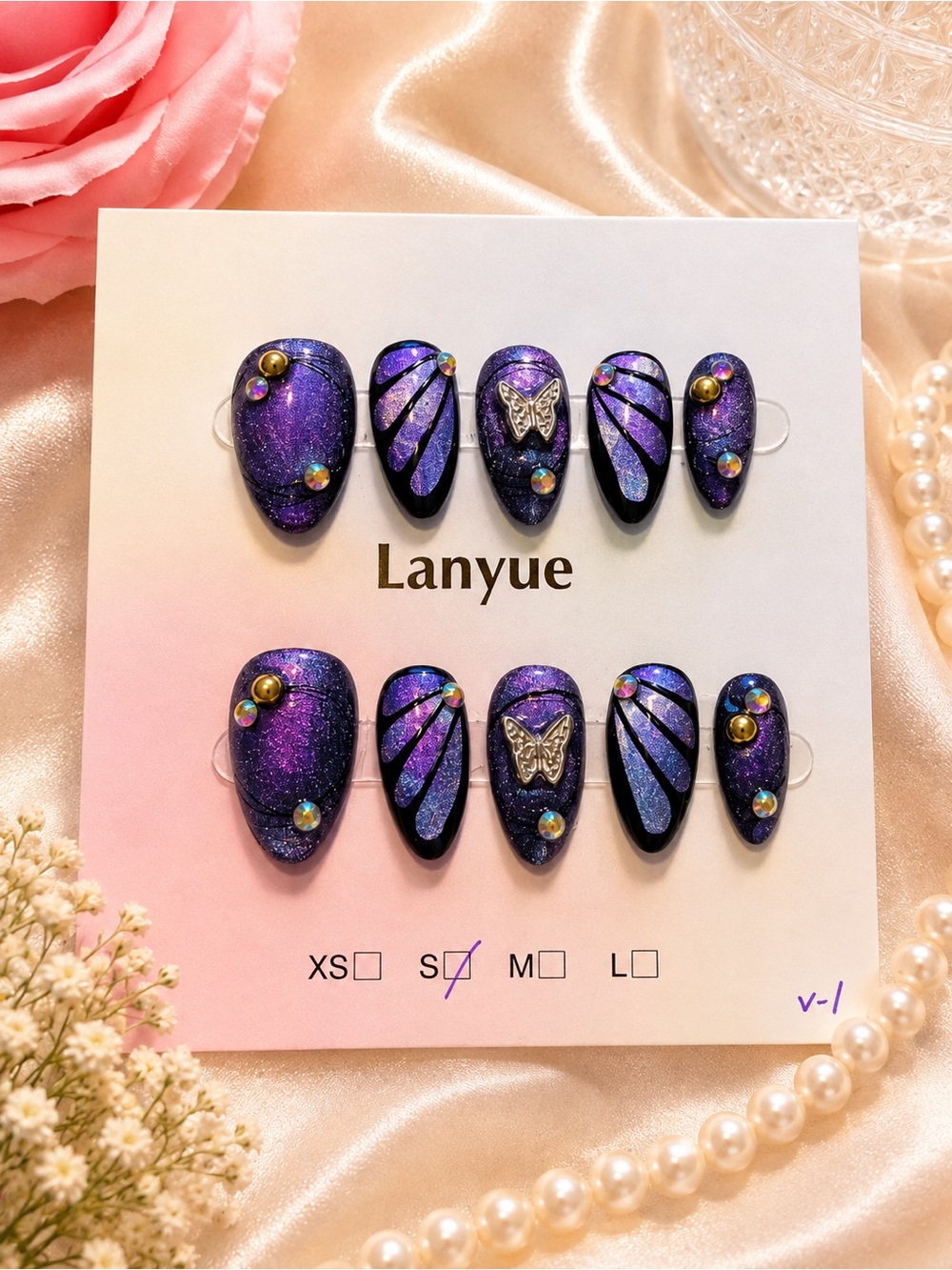 🦋 Purple Cat Eye Butterfly Wing Press-On nails 💅🏽 💜